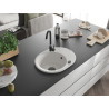 Mexen Kevin granite sink, single-bowl with drainer, 586 x 458 mm, white, black siphon - 6517581005-20-B