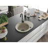 Mexen Kevin single-bowl granite sink with drainer 586 x 458 mm, beige, black siphon - 6517581005-69-B