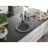 Mexen Kevin granite sink 1-bowl with drainer 586 x 458 mm, gray, black siphon - 6517581005-71-B