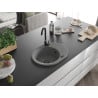 Mexen Kevin granite sink 1-bowl with drainer 586 x 458 mm, grey, black siphon - 6517581005-71-B