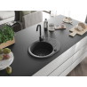 Mexen Kevin 1-Basin Granite Kitchen Sink with Drainer 586 x 458 mm, Black Flecked, Black Drain - 6517581005-76-B