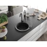 Mexen Kevin granite sink 1-basin with drainer 586 x 458 mm, black, black siphon - 6517581005-77-B