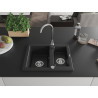 Mexen Carlos 1.5-bowl granite sink 582 x 475 mm, black/silver metallic, chrome siphon - 6518581500-73