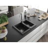 Mexen Carlos 1.5-bowl granite sink 582 x 475 mm, black/silver metallic, chrome siphon - 6518581500-73