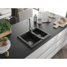 Mexen Carlos 1.5-bowl granite sink 582 x 475 mm, black/gold metallic, chrome siphon - 6518581500-75