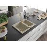 Mexen Carlos granite kitchen sink 1.5-bowl 582 x 475 mm, beige, gold siphon - 6518581500-69-G