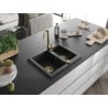 Mexen Carlos granite sink 1.5-bowl 582 x 475 mm, black/silver metallic, golden siphon - 6518581500-73-G
