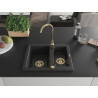 Mexen Carlos granite sink 1.5-bowl 582 x 475 mm, black/silver metallic, gold siphon - 6518581500-73-G