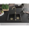 Mexen Carlos granite sink 1.5-bowl 582 x 475 mm, black/silver metallic, golden siphon - 6518581500-73-G