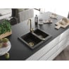 Mexen Carlos granite sink 1.5-bowl 582 x 475 mm, black/gold metallic, gold siphon - 6518581500-75-G