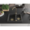 Mexen Carlos 1.5-bowl granite sink 582 x 475 mm, black speckled, gold siphon - 6518581500-76-G