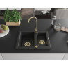 Mexen Carlos granite sink 1.5-bowl 582 x 475 mm, black, gold siphon - 6518581500-77-G