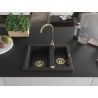 Mexen Carlos granite sink 1.5-bowl 582 x 475 mm, black, golden siphon - 6518581500-77-G