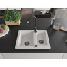 Mexen Carlos 1.5-bowl granite sink 582 x 475 mm, white, black siphon - 6518581500-20-B