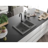 Mexen Carlos 1.5-bowl granite sink 582 x 475 mm, gray, black siphon - 6518581500-71-B