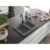 Mexen Carlos granite kitchen sink 1.5-bowl 582 x 475 mm, grey, black siphon - 6518581500-71-B