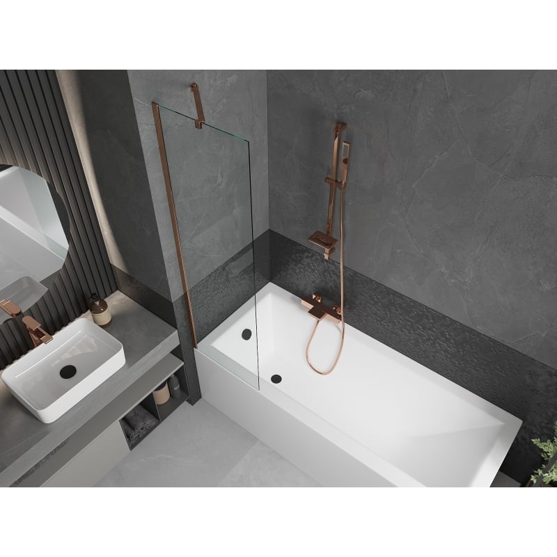 Mexen Next 1-panel bathtub screen 50 x 150 cm, transparent, rose gold - 895-050-000-00-00-60