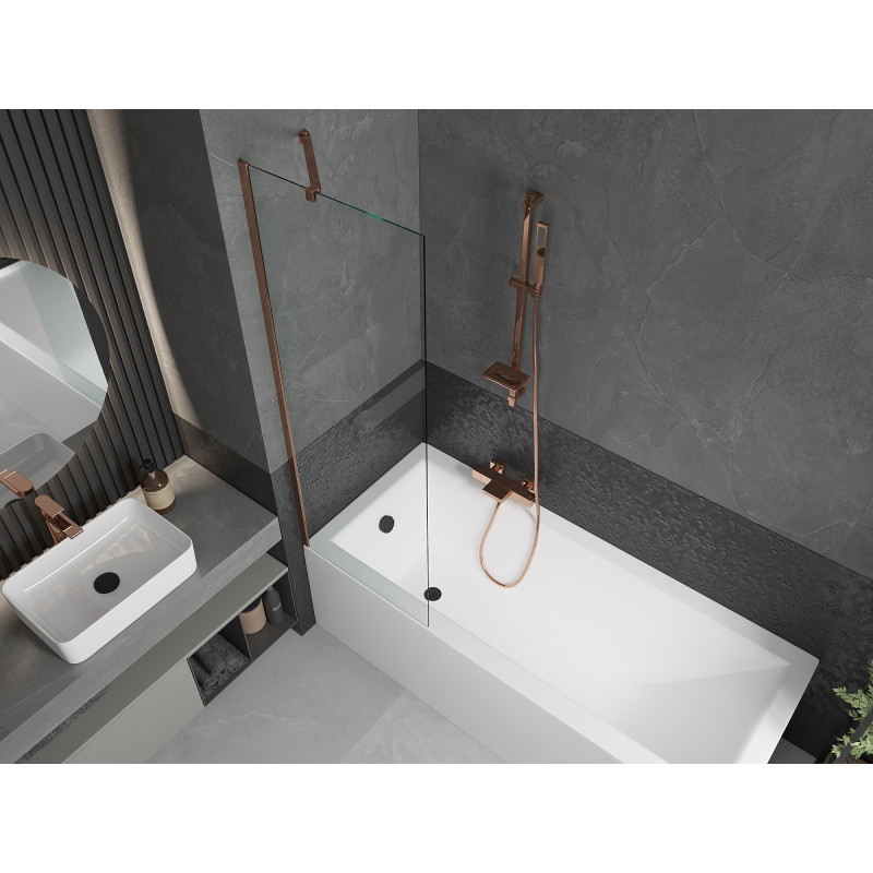 Mexen Next 1-wing bathtub screen 60 x 150 cm, transparent, pink gold - 895-060-000-00-00-60