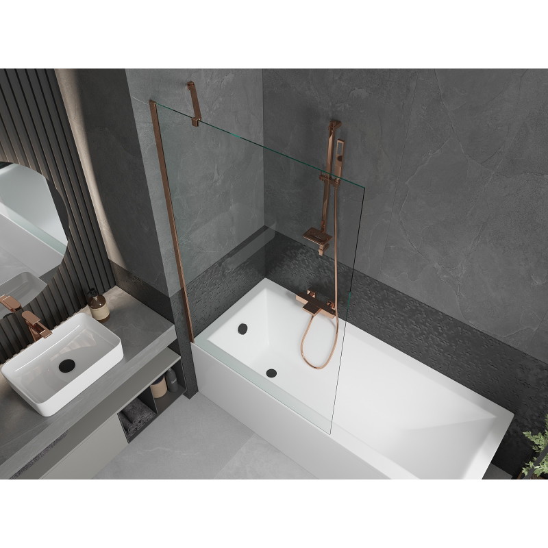 Mexen Next 1-wing bathtub screen 100 x 150 cm, transparent, pink gold - 895-100-000-00-00-60
