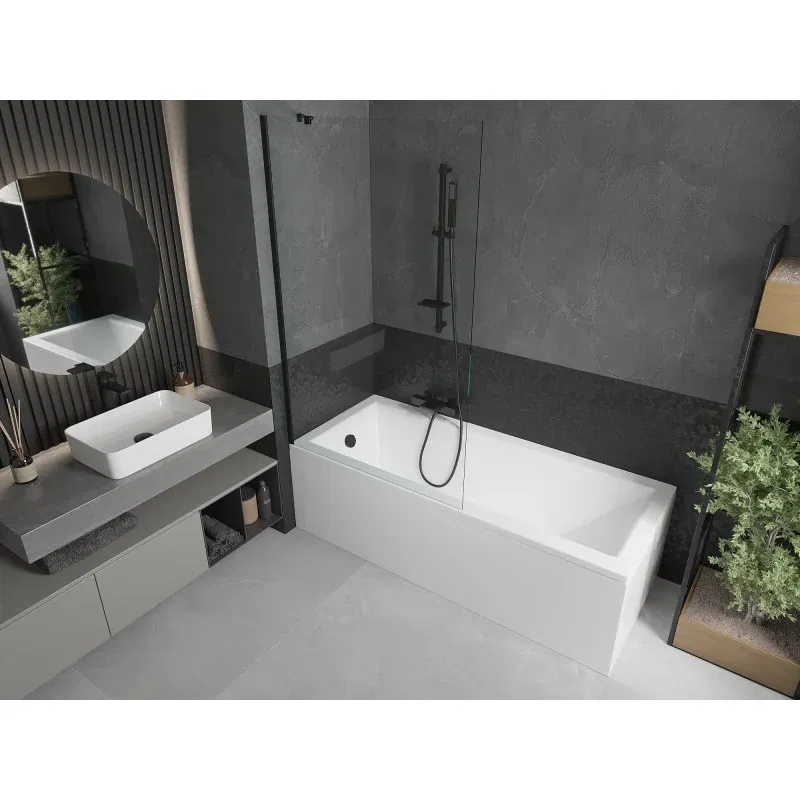 Mexen Next 1-Panel Bathtub Screen 100 x 150 cm, Transparent, Black - 895-100-000-00-00-70