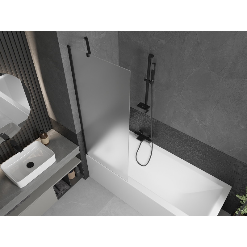 Mexen Next 1-wing bathtub screen 70 x 150 cm, frost, black - 895-070-000-00-30-70