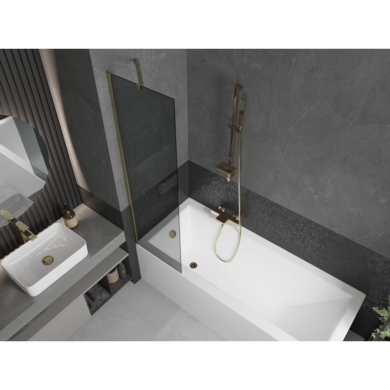 Mexen Next 1-panel bathtub screen 50 x 150 cm, graphite, gold - 895-050-000-00-40-50