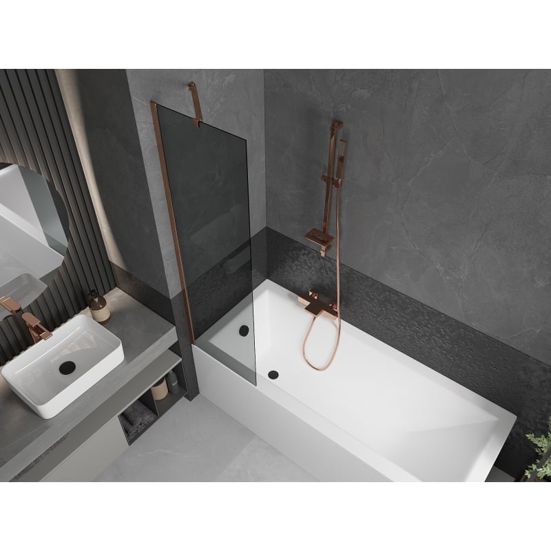 Mexen Next 1-wing bath screen 50 x 150 cm, graphite, rose gold - 895-050-000-00-40-60