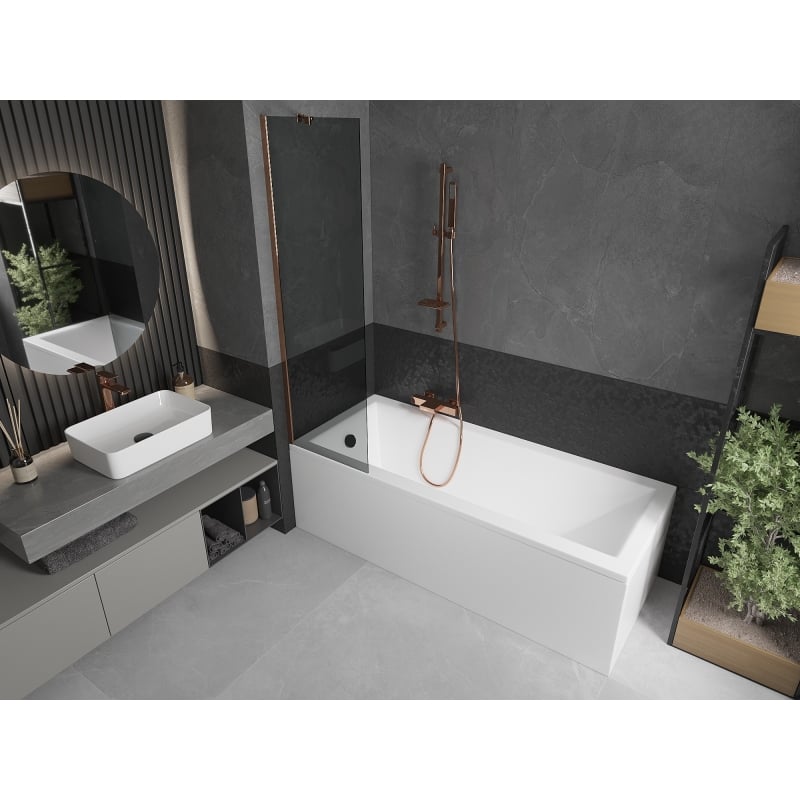 Mexen Next 1-wing bath screen 50 x 150 cm, graphite, rose gold - 895-050-000-00-40-60