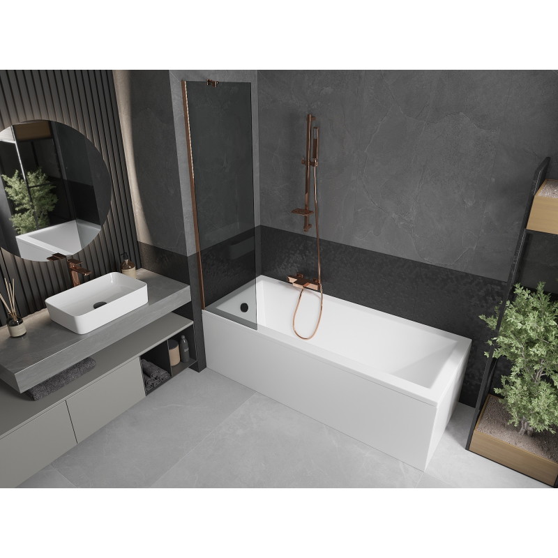 Mexen Next 1-wing bathtub screen 50 x 150 cm, graphite, rose gold - 895-050-000-00-40-60