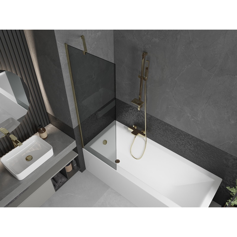 Mexen Next single-panel bathtub screen 60 x 150 cm, graphite, gold - 895-060-000-00-40-50