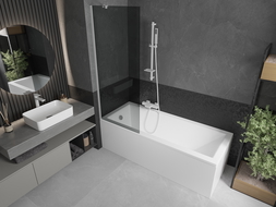Mexen Next 1-wing bathtub screen 70 x 150 cm, Graphite, White - 895-070-000-00-40-20