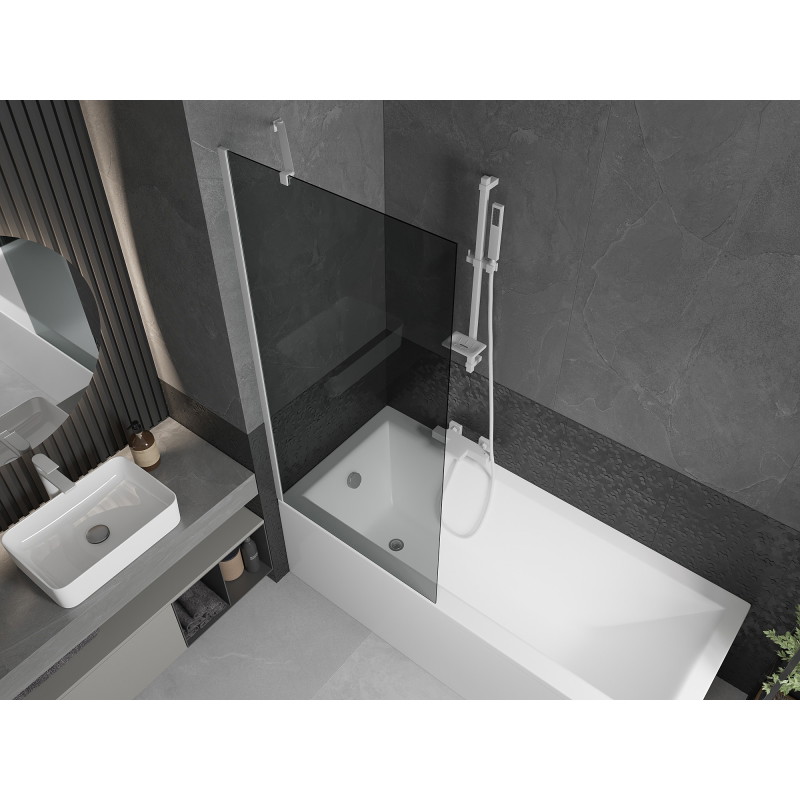 Mexen Next 1-wing bathtub screen 80 x 150 cm, graphite, white - 895-080-000-00-40-20