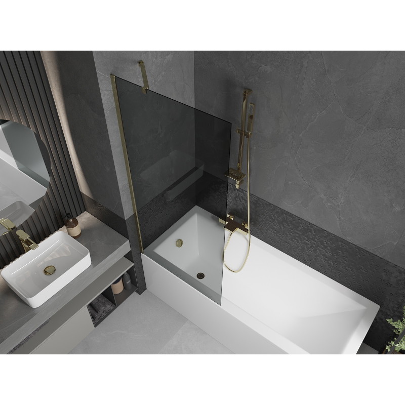 Mexen Next 1-wing bathtub screen 80 x 150 cm, graphite, gold - 895-080-000-00-40-50