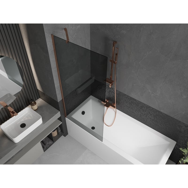 Mexen Next 1-wing bathtub screen 80 x 150 cm, graphite, rose gold - 895-080-000-00-40-60