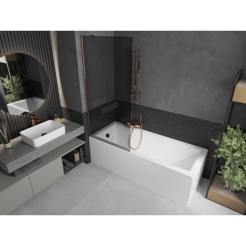 Mexen Next 1-wing bathtub screen 80 x 150 cm, graphite, rose gold - 895-080-000-00-40-60