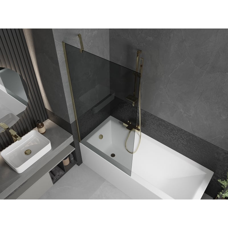 Mexen Next 1-panel bathtub screen 90 x 150 cm, graphite, gold - 895-090-000-00-40-50