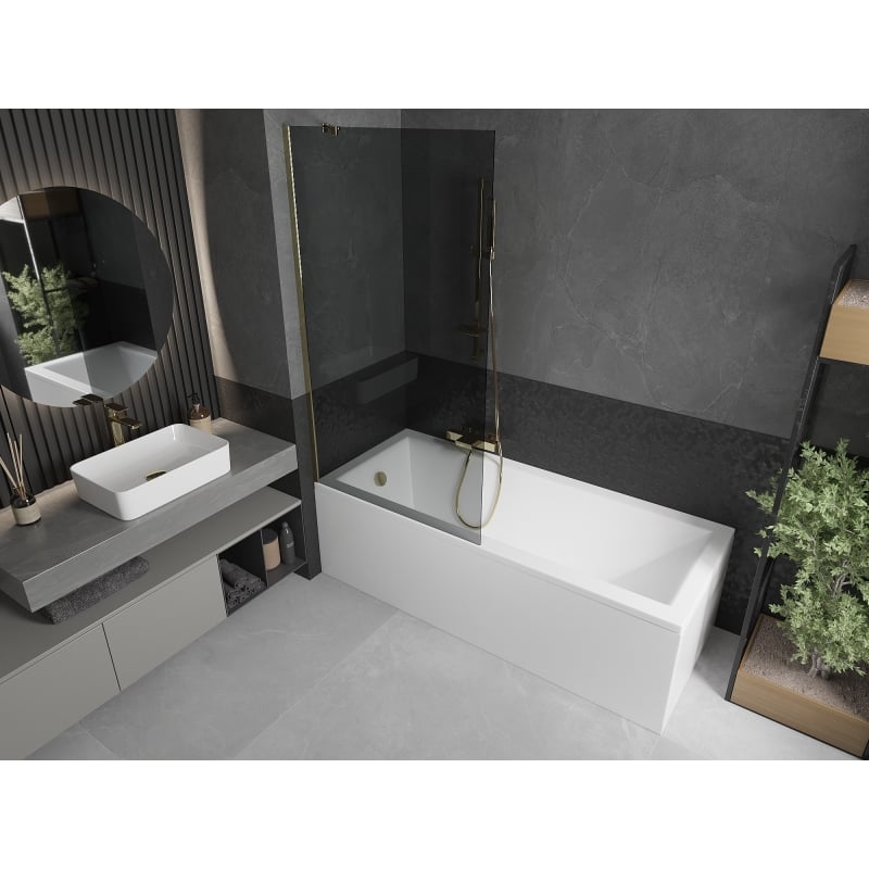 Mexen Next 1-panel bathtub screen 90 x 150 cm, graphite, gold - 895-090-000-00-40-50