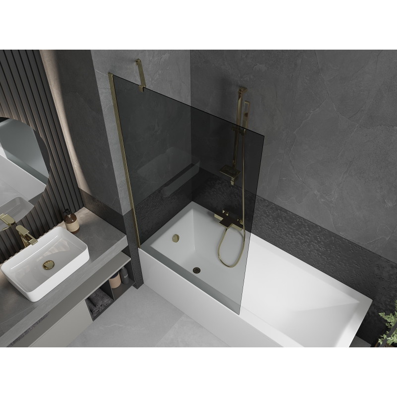 Mexen Next 1-panel bathtub screen 100 x 150 cm, graphite, gold - 895-100-000-00-40-50