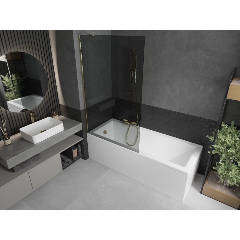 Mexen Next 1-panel bathtub screen 100 x 150 cm, graphite, gold - 895-100-000-00-40-50