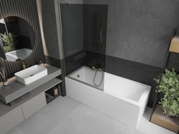 Mexen Next 1-panel bathtub screen 100 x 150 cm, graphite, gold - 895-100-000-00-40-50