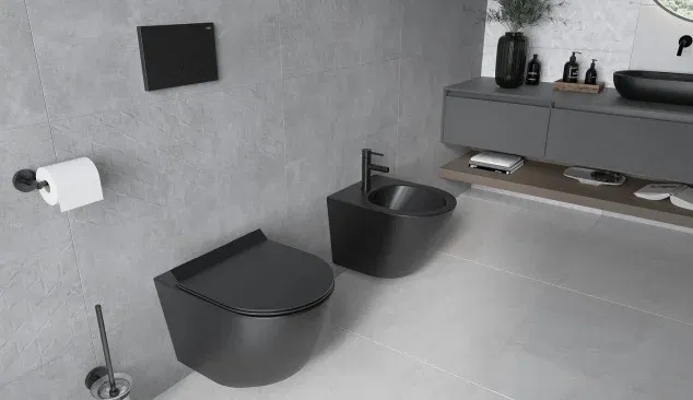 Modern grey bathroom with black additions