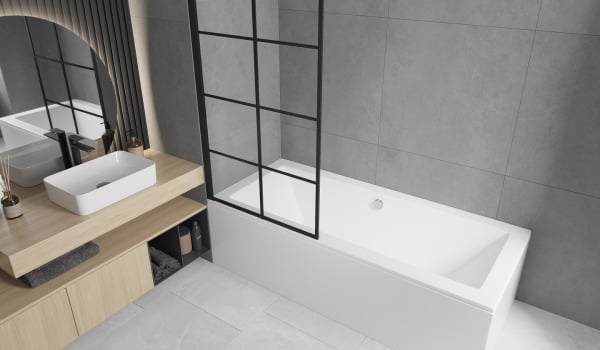 Rectangular Bathtub with Screen in Minimalist Style