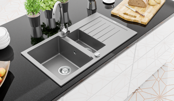 White, black, gray in a modern kitchen