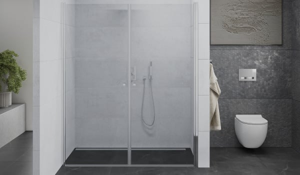 Double Shower Doors in a Minimalist Bathroom