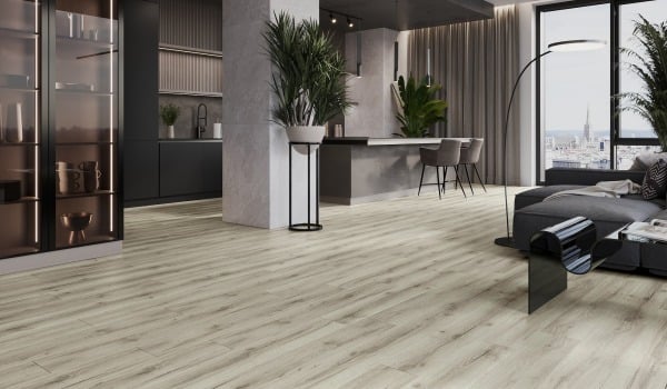 Luxury vinyl panels in the kitchen and living room